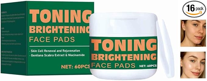 Toning Brightening Face Pads with Clip, Hydrating Facial Pad for Even-Looking Skin Tone & Daily Radiance Care 120 Pieces