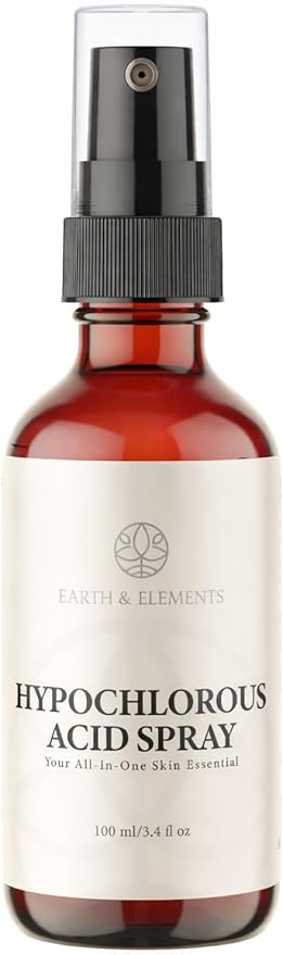Earth & Elements Hypochlorous Acid Spray 0.015% – pH Balanced HOCl Facial & Body Mist for Redness, Sensitive & Acne-Prone Skin – Soothing Mist – Amber Glass Bottle