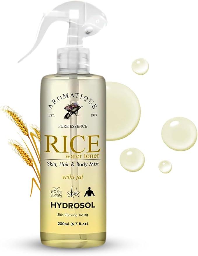 Aromatique Rice Water Toner Hydrating & Nourishing Face Mist Brightens, Revitalizes & Softens Multi-Use Hydrosol for Skin & Hair Suitable for All Skin Types Daily Use (200 ML) Pink