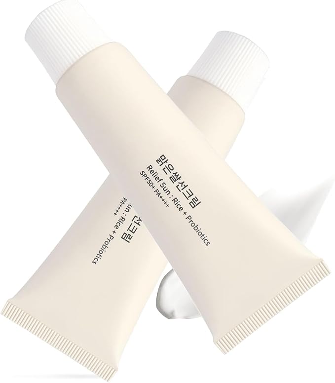 2PCS Relief Sun Organic sunscreen SPF50, Korean Skin Care Solution for All Skin Types, ++++PA++++ Rice and Probiotics, 50ml Nourishing Skin Protection and UV Defens