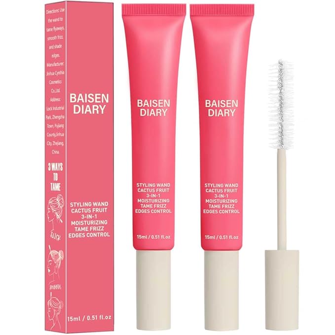 2 Pack Hair Cactus Fruit 3-in-1 Hair Styling Cream & Flyaway Taming Wand – Sleek Finish, Frizz Control, Edge Smoothing & Hair Shine | Natural Oils Formula | Lightweight, Non-Greasy