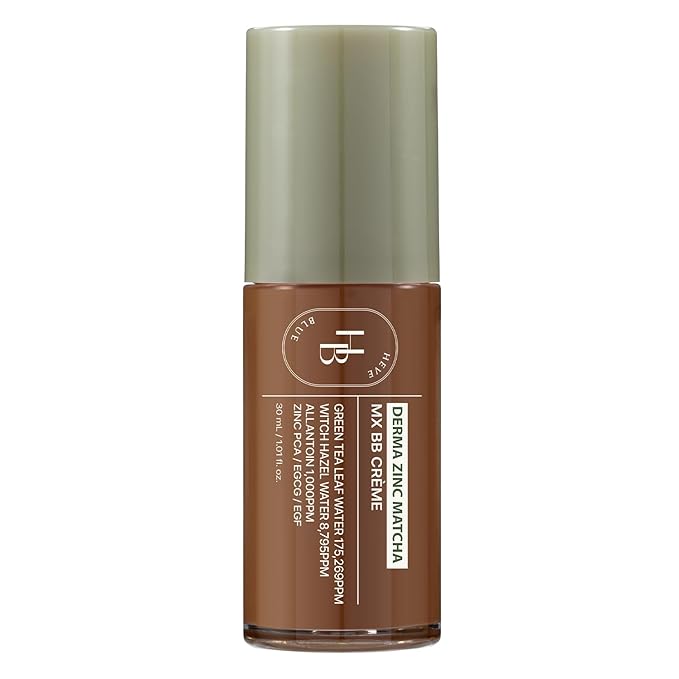 HEVEBLUE Derma Zinc Matcha MX BB Cream 8.0 MOCHA - Lightweight Creamy BB with Hydrating Adherence, Gentle for Sensitive Skin, Natural Skin Correction, No Gray Cast, Green Tea, 6 Shades