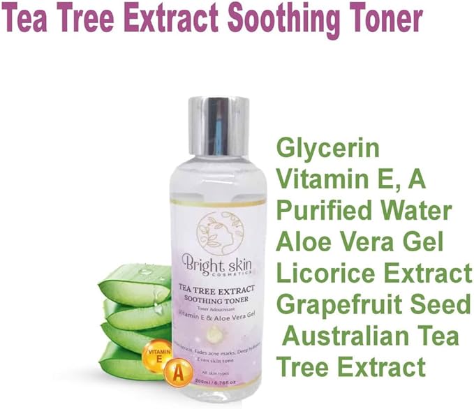 Tea Tree Extract Soothing Toner for Oily & Acne-Prone Skin | Controls Oil, Shrinks Pores, Fades Acne Marks & Brightens Skin | with Aloe Vera, Vitamin E & Witch Hazel – 200ml
