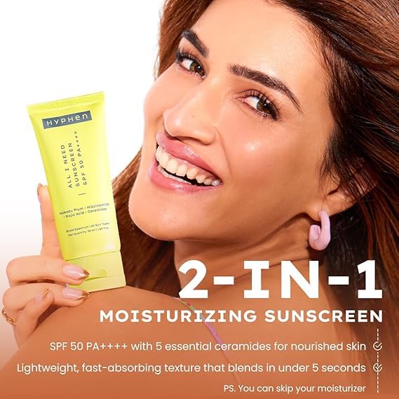 HY-phen SPF 50 PA++++ Mineral Sunscreen | Lightweight, No White Cast | UVA, UVB & Blue Light Protection | Hydrates, Antioxidant-rich with Niacinamide & Ceramides | For All Skin Types | 50ml