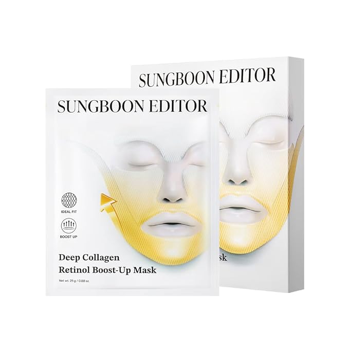 SUNGBOON EDITOR Deep Collagen Retinol Tension Boost Up Mask | Retinol & Volufiline | Firm-Looking, Smooth Appearance Care Mask | Face & Neck Care | Korean Skincare, 25g x 4ea