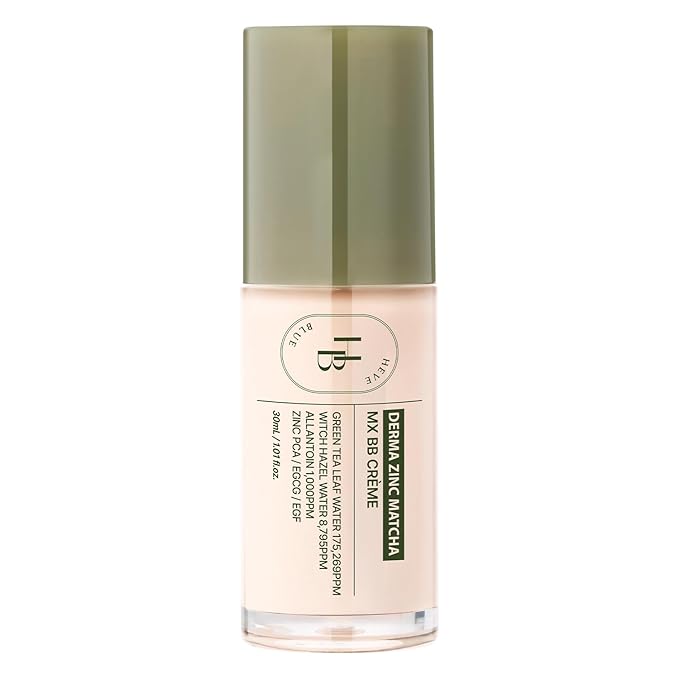 HEVEBLUE Derma Zinc Matcha MX BB Cream 0.5 IVORY – Lightweight Creamy BB with Hydrating Adherence, Gentle for Sensitive Skin, Natural Skin Correction, No Gray Cast, Green Tea, 6 Shades