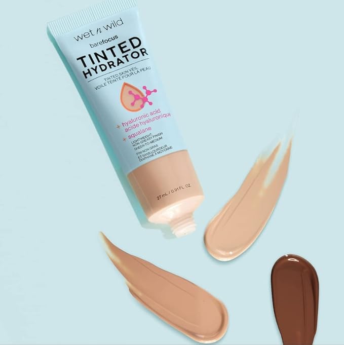 wet n wild Bare Focus Tinted Hydrator Tinted Skin Veil, Lightweight Buildable Coverage with Hyaluronic Acid & Vegan Squalane, Semi-Matte Finish, Cruelty-Free - Medium Deep