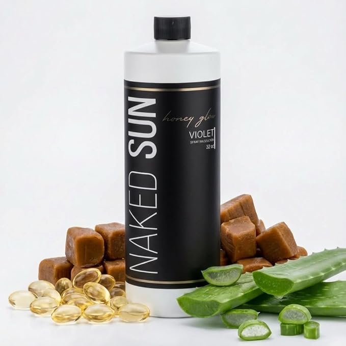 Naked Sun Honey Glow Violet Spray Tan Solution - 32 oz Airbrush Sunless Self Tanning Spray
