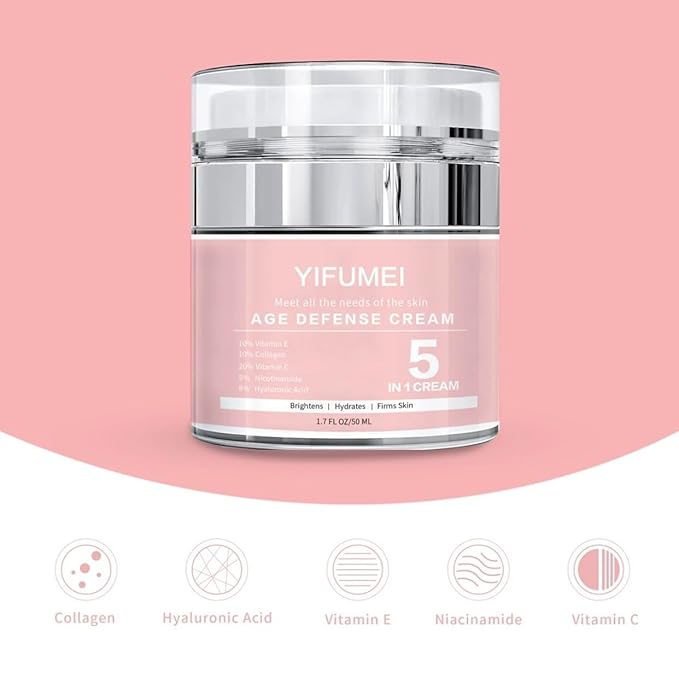 5 in 1 Age Defense Cream Collagen, Vitamin E, C and Nicotinamide Vitamin B Anti Aging Facial Cream - Restoring, Smoothing & Hydrating - Reduces Fine Lines, Wrinkles, Dehydrated Skin & More.