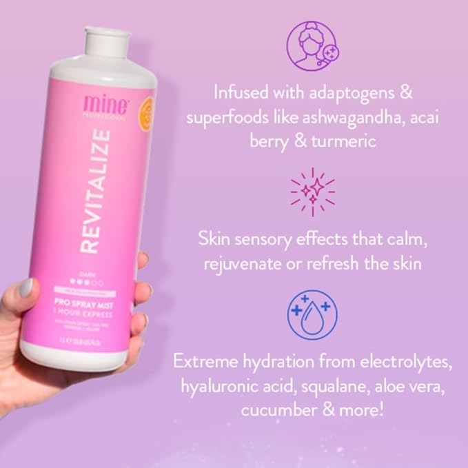 MineTan Spray Tan Solution | Revitalize - Fake Tanning Mist Best for Dark Bronzed Glow Skin Finish, Fast Drying, 1 Hour Express, Hydrating, Salon Professional Formula, Vegan, 33.8 Fl Oz