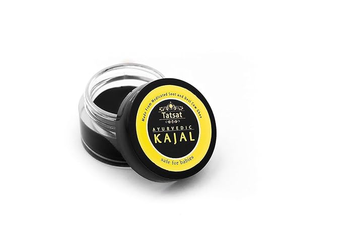 TATSAT - WELLNESS THROUGH AYURVEDA BABY Kajal,Natural,herbal and ayurvedic With Medicated Soot And Desi Cow Ghee|Safe For Babies|Lab Tested|No Preservatives, Black, Matte Finish