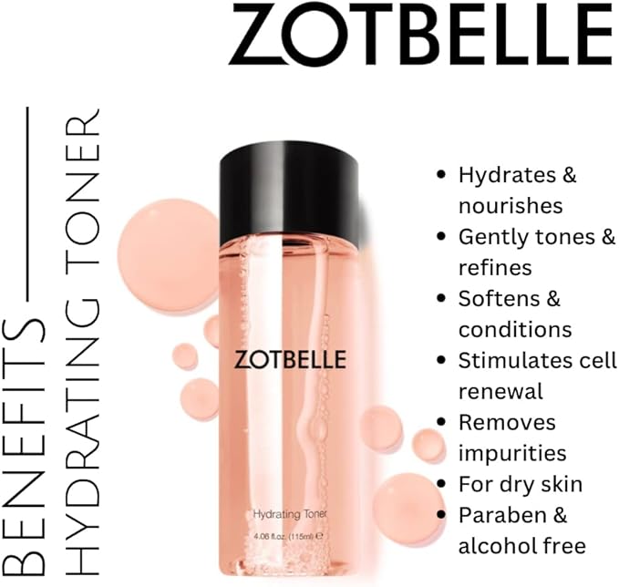ZOTBELLE Hydrating Toner Softens, Soothes, Conditions, Refines, Nourishes, Stimulates Cell Renewal and Removes Residual Impurities as it Tones.