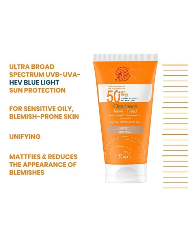 Clean Solaire Tinted SPF 50 Facial Sunscreen – For Face and Neck, Oily & Acne-Prone Skin, Sebum-Regulating, Tone-Evening, Broad-Spectrum UVA/UVB, Non-comedogenic, Water Resistant, 1.7 Fl Oz