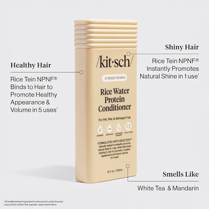 Kitsch Strengthening Rice Water Protein Conditioner for Women & Men – Hair Care for Thin, Fine & Damaged Hair, Boosts Shine & Volume – Paraben, Phthalates & Silicone Free, Made in USA - 12.3 oz