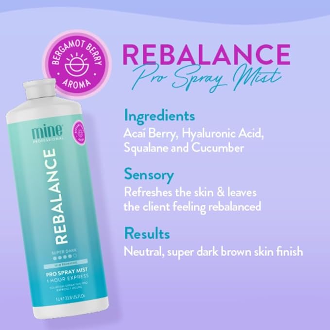 MineTan Spray Tan Solution | Rebalance - Fake Tanning Mist Best for Super Dark Bronzed Glow Skin Finish, Fast Drying, 1 Hour Express, Hydrating, Salon Professional Formula, Vegan, 33.8 Fl Oz