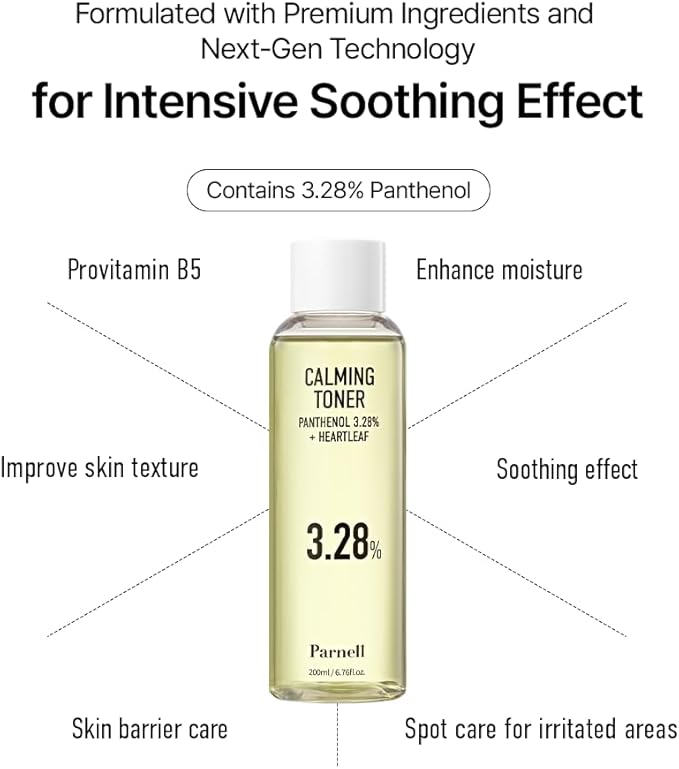 Parnell Panthenol 3.28% Heartleaf Calming Toner (6.76 Fl Oz / 200ml) | Korean Hydrating Toner with B5, Heartleaf & Centella | Ceramide & Hyaluronic Acid for Soothing Redness