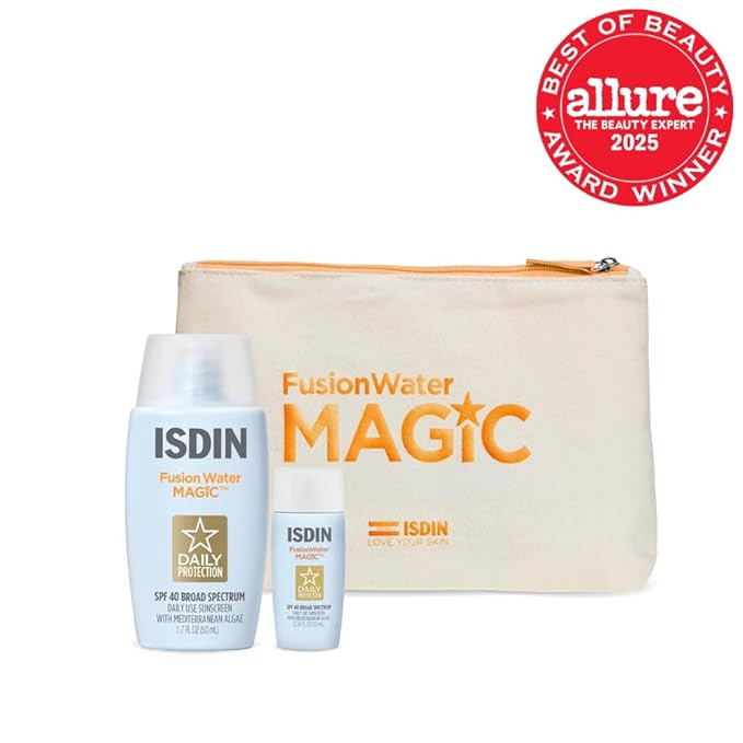 ISDIN’s Amazon gift set sets you up to be protected from photoaging - at home & on the go, with a FWM 50ML & FWM 10ML in a cute makeup bag