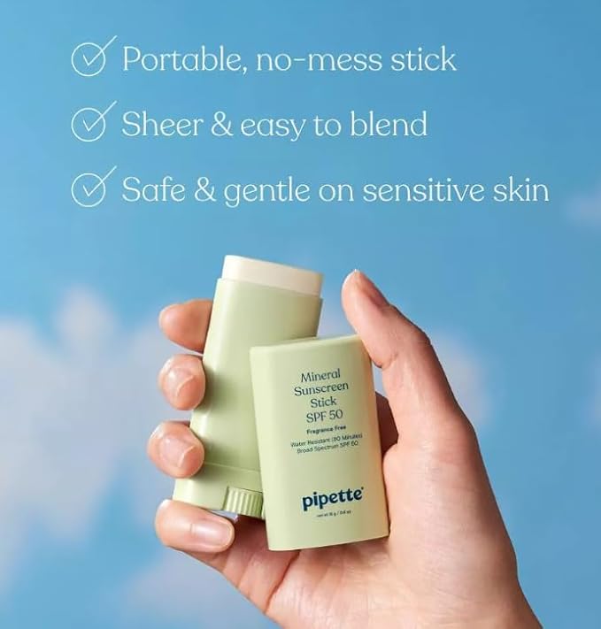 New~Pip~ette Mineral Broad Spectrum SPF 50 Stick – Moisturizing Sun Protection for Face & Body – 0.6 oz pack 1
