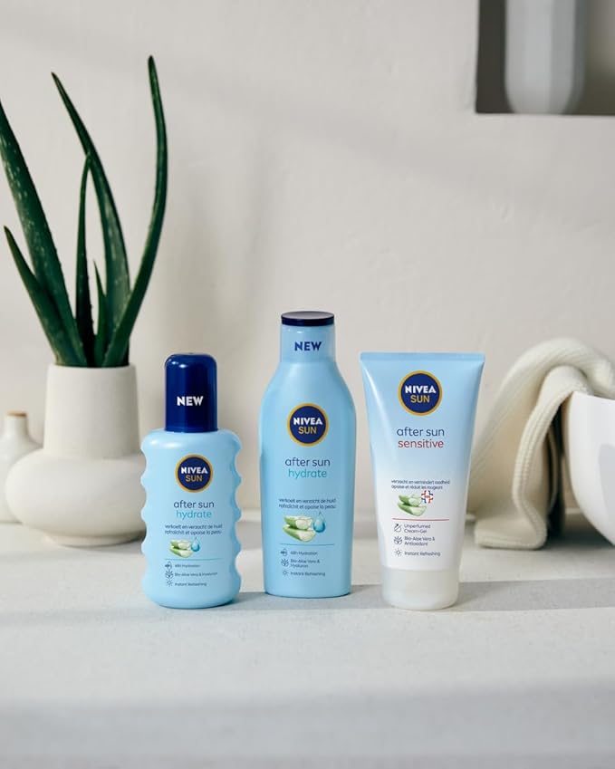 NIVEA Sun Sensitive After Sun SOS Cream-Gel for Face and Body 175 ml – Cooling Hydration with Organic Aloe Vera and Antioxidants, Fast-Absorbing Formula for Dry, Stressed or Sensitive Skin