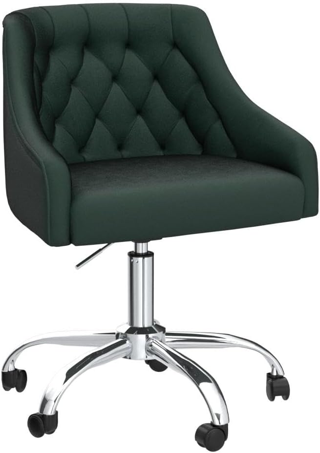 MOJAY Velvet Office Swivel Chair, Vanity Fabric Desk Pretty Fancy Gold Office Chairs for Girls, 360°Swivel Height Adjustable Reception Chair (DarkGreen)