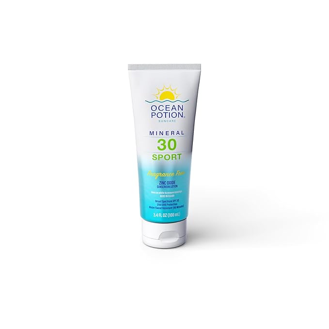 Ocean Potion Sport Mineral Sunscreen SPF 30, Zinc Oxide Broad Spectrum UVA/UVB Protection, Water & Sweat Resistant, Non-Greasy Body Sunscreen Lotion, Travel Size 3.4 oz