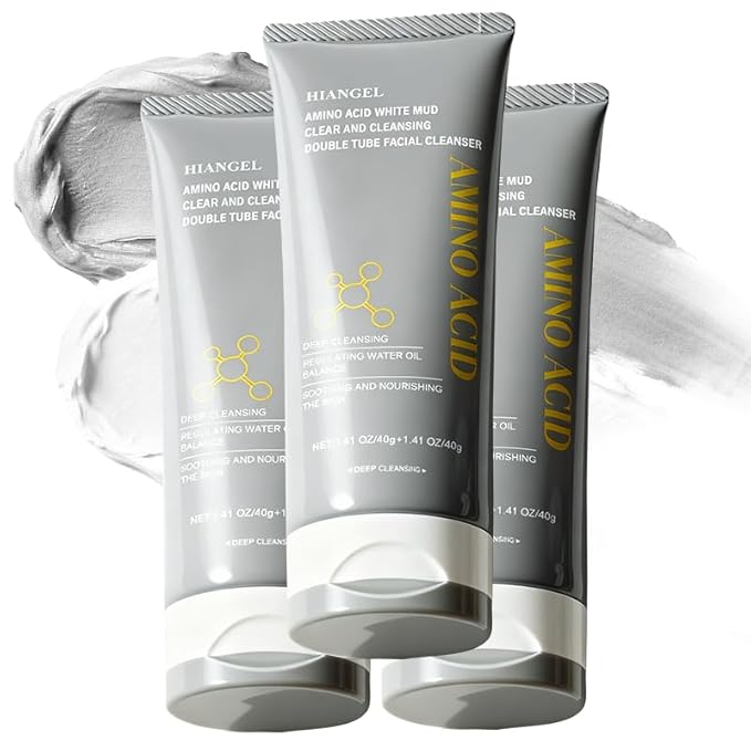 Dual-Tube Amino Acid & White Clay Face Wash - Deep Pore Cleanser for Oily Skin - Blackhead & Makeup Remover - Skincare Gifts for Her