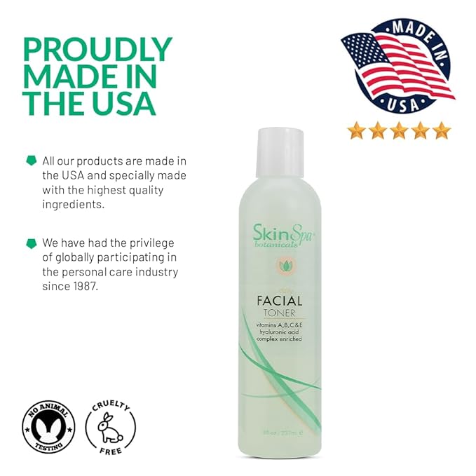 Skin Spa - Face Toner for All Skin Types 8 Oz, Skin Care Daily Facial Toner - Hydrates and Refresh Skin, Non- Alcoholic and Paraben Free Formula