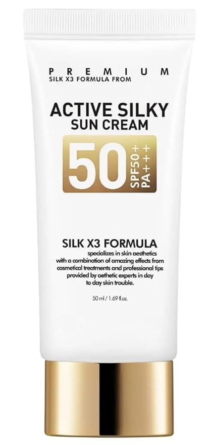 Active Silky Sun Cream 50 ml / 1.69 fl oz SPF50+ PA+++, Sun Cream for Face with Peptide and Silk