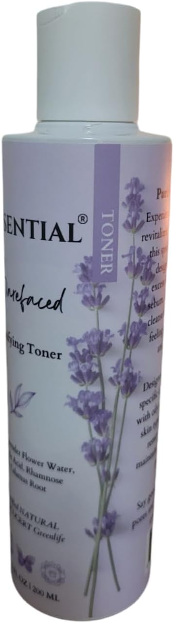 E.ssential Barefaced Purifying Toner, 6.76 FL OZ, Clears pores, balances Skin pH, All Natural, with Lavender Flower Water, Salicylic Acid, Rhamnose and Calamus Root