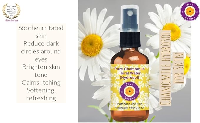 Deve Herbes Pure Chamomile Floral Water (Hydrosol) (Matricaria recutica) for Skin and Hair - 100ml (3.38 oz)
