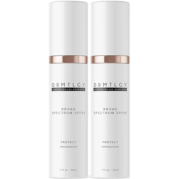 DRMTLGY Anti Aging Clear Face Sunscreen and Facial Moisturizer with Broad Spectrum SPF 45. Oil Free, Zinc Oxide Sunscreen For Sensitive Skin and Acne Prone Skin. 1.7 oz, 2 pack