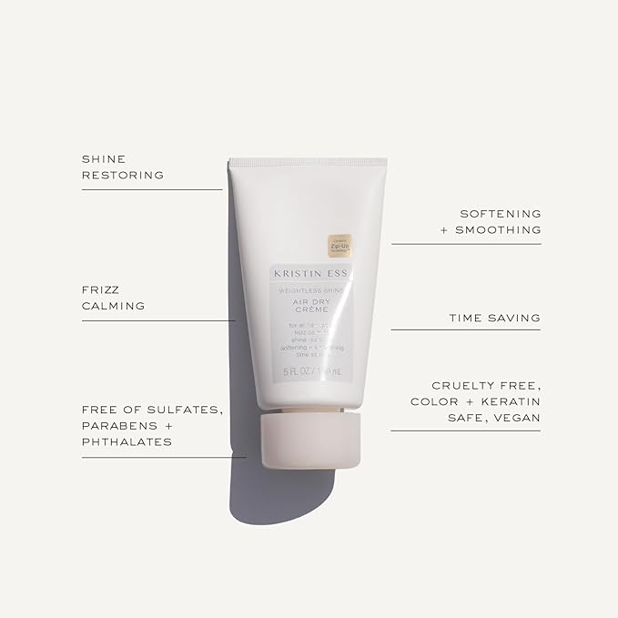 Kristin Ess Hair Weightless Shine Air Dry Cream for Curl Definition, Smoothing + Blowout Prep - Frizz Control - Light Hold - Women's Styling Product for Frizzy, Wavy + Curly Hair - Vegan
