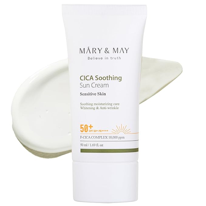 [Mary&May] CICA Soothing Sun Cream SPF50+ PA++++ 1.69 Fl Oz / 50ml | Light Absorption, Non-Sticky SPF, Hydration, No White Cast, Cica Facial, Daily care | Cruelty Free, Vegan