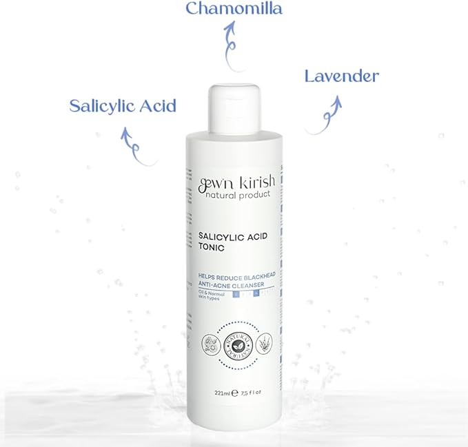 Gew’n Kirish Salicylic Acid Tonic – Gentle Exfoliating Facial Toner with Chamomile & Lavender Water – Balancing & Clarifying Toner for Oily and Combination Skin – Alcohol Free, 221 ml