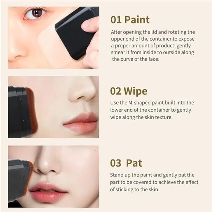 Concealer Foundation Stick, Dual-Ended Eraser Foundation Stick Conceal & Highlight, With Built-In Brush, for All Skin Types (IVORY)