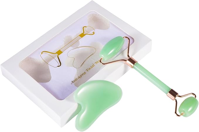 2pcs Scraping Facial Tool Valentine's Day Gift, Includes Roller and Scraping Set Massage Tool Jawline Sculptor Facial Contour Sculpting Tool for Your Skin Care Routine (Light Green Set)