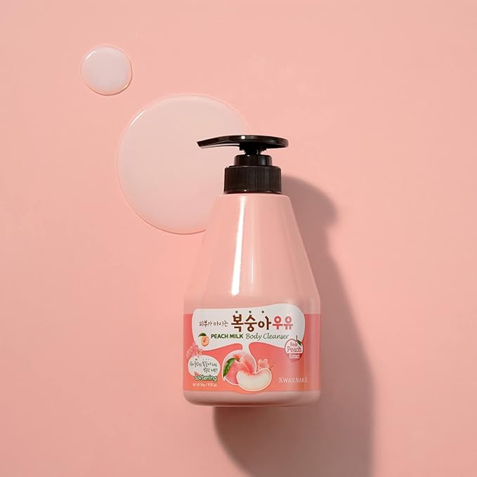 Kwailnara Peach Milk Body Wash (19.75 Fl Oz) – Korean Body Cleanser for Clear & Bright Skin | Milk Protein, Royal Jelly & Vitamin-Rich Peach Extract | Paraben-Free with Gentle Bubbles