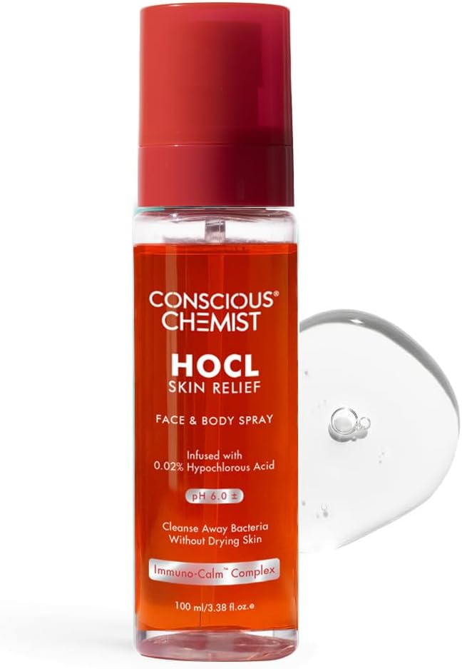Conscious Chemist HOCL Skin Relief Face & Body Spray Soothing & Repairing Toner Hypochlorous Acid Mist for Quick Relief from Body Odour,Acne, Redness & Irritation Soothes Skin,100 ml (Pack of 1) Clear