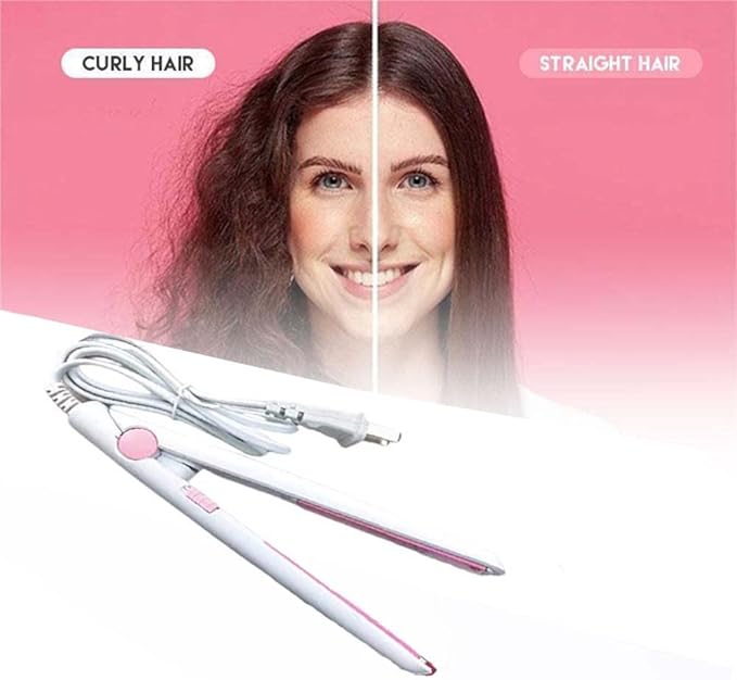 Mini Hair Straightener, 2 in 1 Mini Curling Iron Portable Travel Hair Straightener Heating Curler Hair Styling Tool for Short Hair，Home or Salon (White)