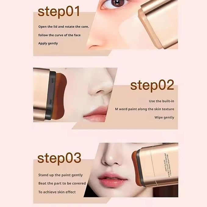 Luminous Dual-Ended Concealer Foundation Stick Korean 3 in 1, Double-Ended Stick Foundation, Flawless and Long-Lasting, Lightweight, Brightens, Long-Lasting for All Skin Types (#02 * 2pcs)