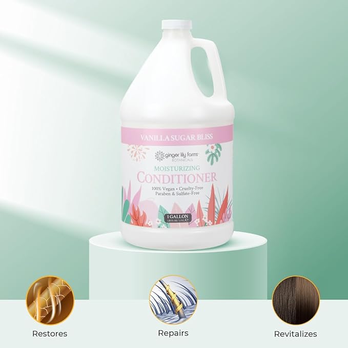 Ginger Lily Farms Botanicals Moisturizing Conditioner for Dry Hair, 100% Vegan & Cruelty-Free, Vanilla Sugar Bliss Scent, 1 Gallon (Pack of 4)