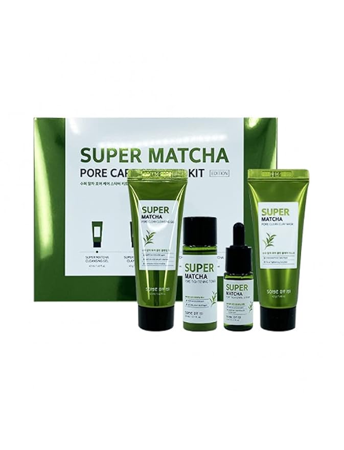 SOME BY MI Super Matcha Pore Care Starter Kit/Toner 1.01Oz, Serum 0.33Oz, Cleansing Gel 1.42Oz, Clay Mask 1.48Oz / Sebum, Anti-wrinkle and Trouble Care/Facial Skin Care Set