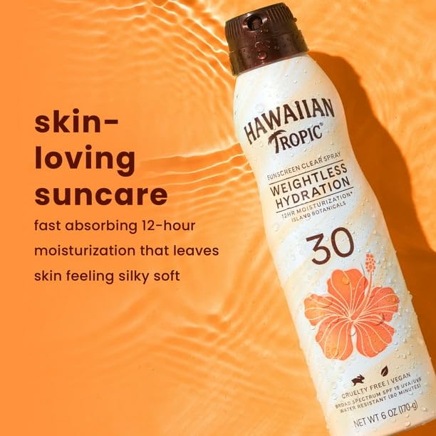 Tropic Weightless Hydration Clear Spray Sunscreen SPF 30, 6oz, With 12-Hour Moisturization, LIGHTWEIGHT AND NON-GREASY, ICONIC TROPIC SCENT