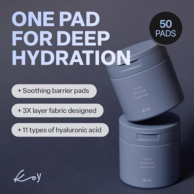 KOY Flow Intensive Cream Pads 50 Sheets | Triple-Layer Pads with 11 Types of Hyaluronic Acid & Ceramide NP | Deep Hydration & Barrier Support