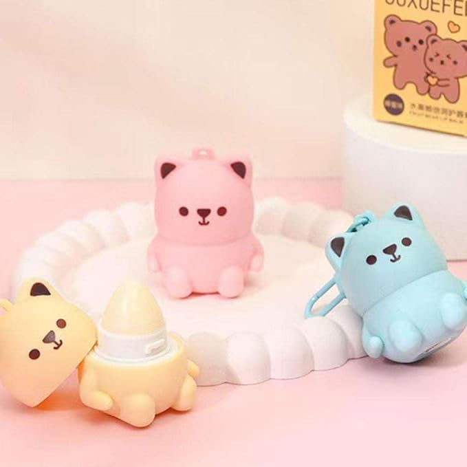 Cute Little Bear Lip Balm for Children,Anti-Dry Anti-Crack Moisturizing Lip Gloss,Natural Ingredients Lipsticks Lip Care Products,Fruit Flavored Lip Stick for Kids (Yellow)