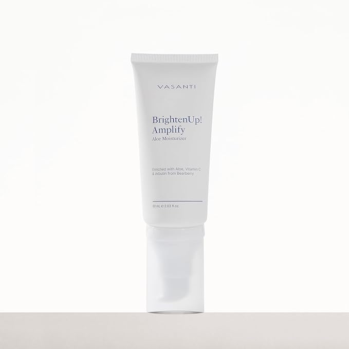 VASANTI Brighten Up New Skin Amplifying Moisturizer - Enriched with Aloe, Vitamin C, and Arbutin from Bearberry Leaves - Hydrates Moisturize Softens Brightens Skin - Full Size (2.03 fl. oz.)