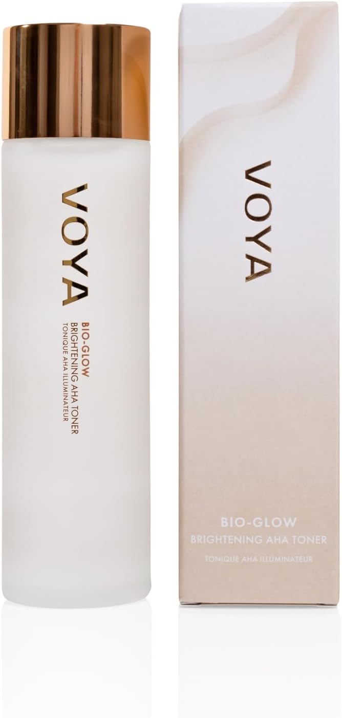 VOYA Bio Glow Brightening AHA Toner, 5.2 Fl Oz, White Glass Bottle, Daily Facial Exfoliating Treatment with Fruit Acids for Smooth, Radiant Skin