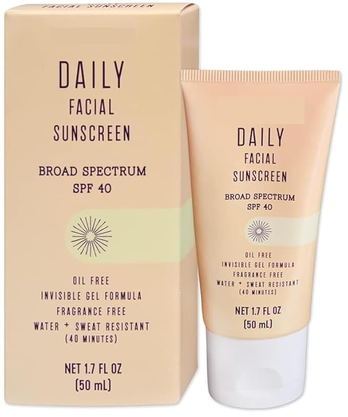Daily Facial Sunscreen TJs Broad Spectrum SPF 40 Oil Free Invisible Gel Formula Fragrance Free Water Sweat Resistant, 1.70 Fl Oz (Pack of 1)