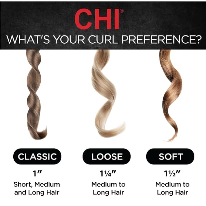 CHI Air Texture Fire Red Ceramic Curl Iron, Hair Curler For Smooth & Shiny Curls, Adjustable Temperature & Automatic Shut-Off, 1" Barrel