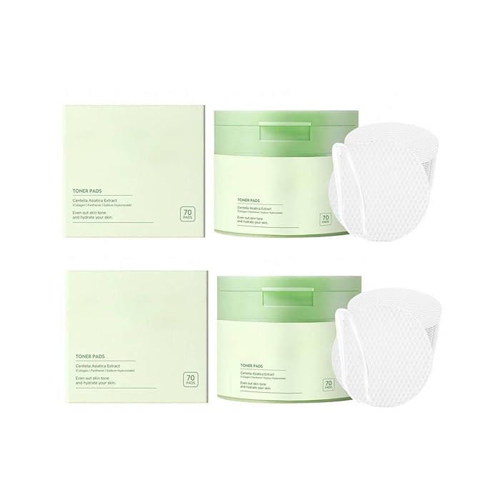 Centella Asiatica & Collagen Toner Pads - Hydrating Facial Pads for Daily Moisture, Soothing & Gentle Cleansing, 70 Count (2, 70 Pads)